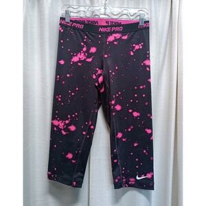 Nike Pro Women's Size M Black‎ Pink Splatter Dri-Fit Crop Athletic Leggings